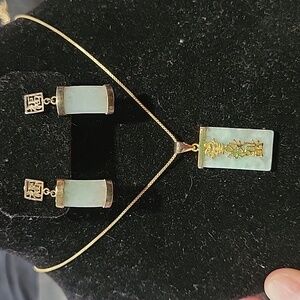 Vintage jade earrings and necklace 925 sterling ITALY